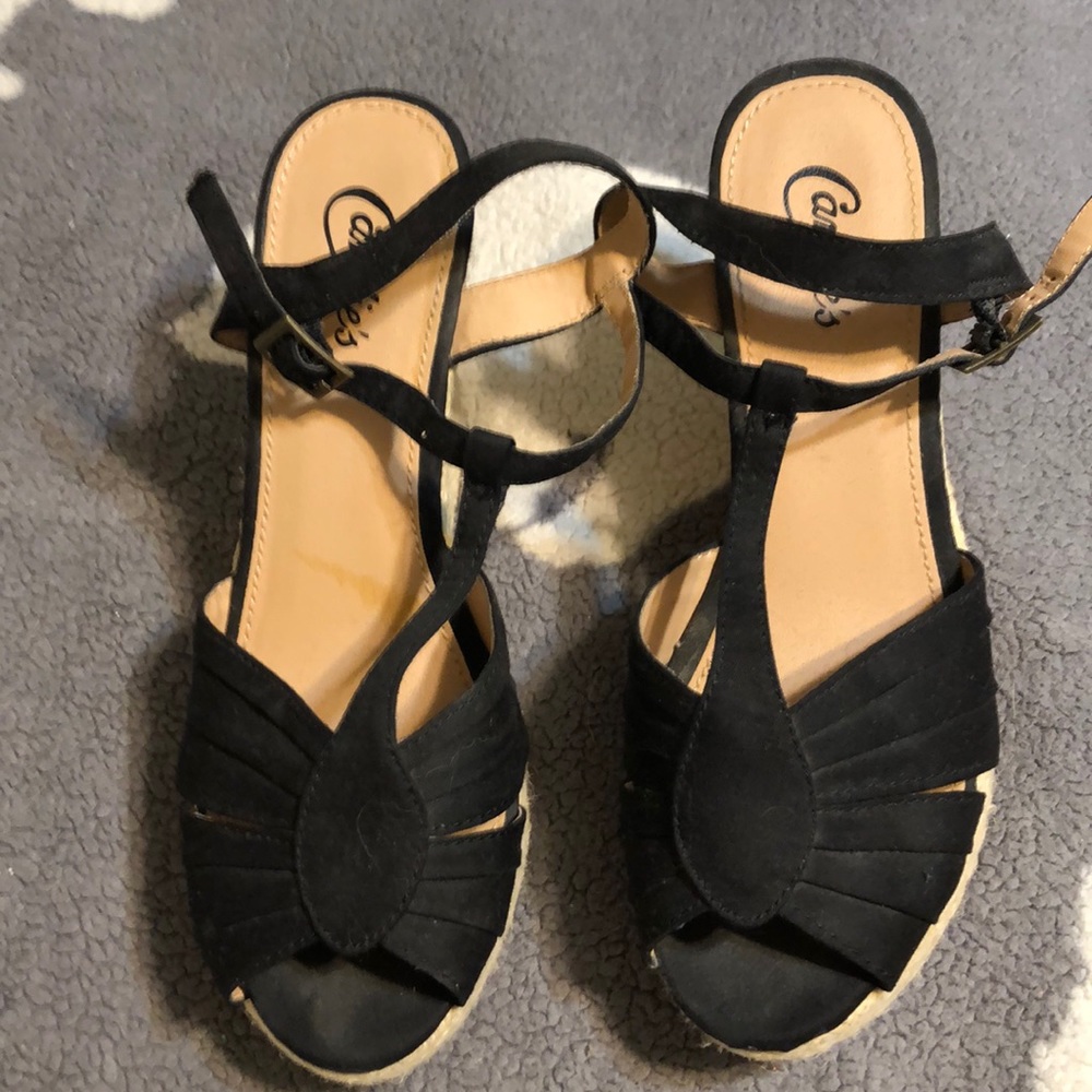 Black wedge sandals